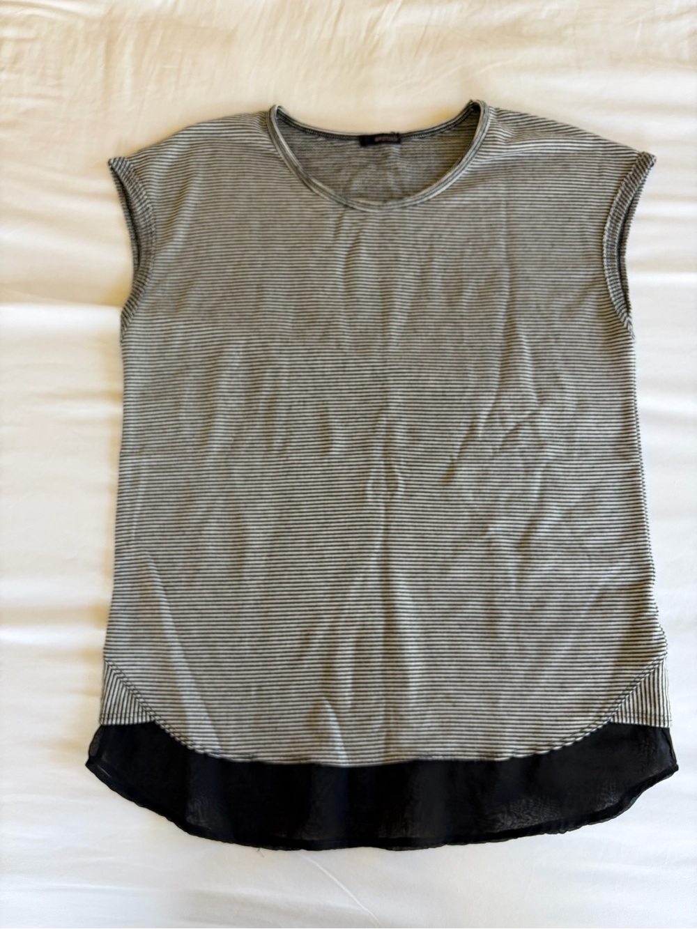 LA Made White & Black Striped Tank with Black Mesh Hem